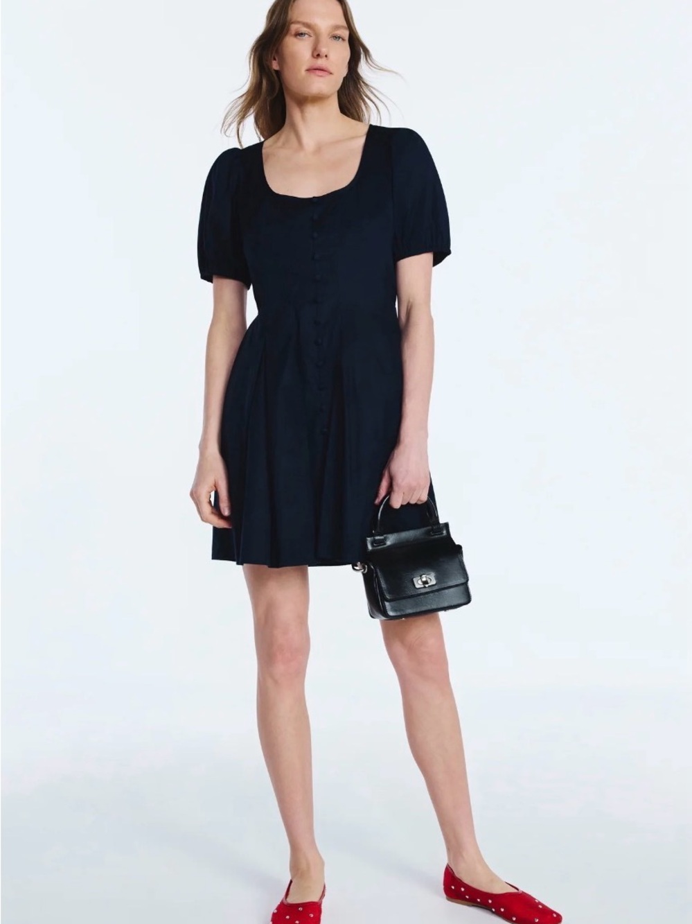 NWT Women’s Button Front Mini Dress with Puff Sleeves Size XL - Picture 2 of 4